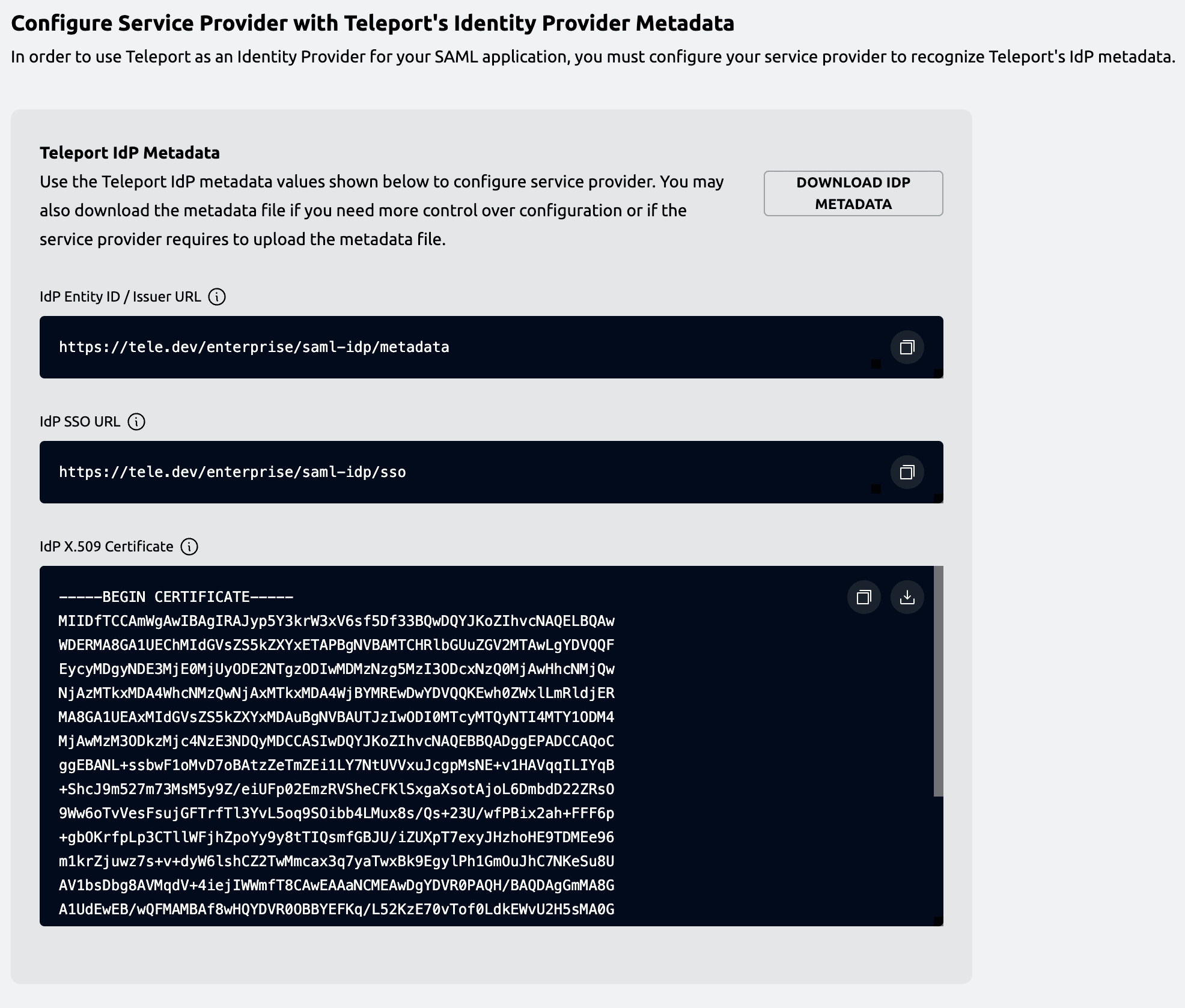 Teleport IdP metadata